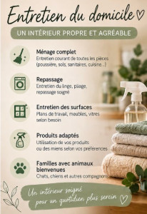 Photo de galerie - Entretien du domicile : ménage courant, repassage et entretien du linge.