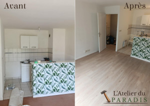 Photo de galerie - Pose de parquet 
Peinture mur cuisine
Peinture plinthe