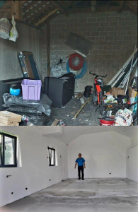 Photo de galerie - Aménagement et rénovation de garage avec de créations et pose de deux fenêtres, doublage, peinture, pose de baie vitrée.
