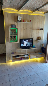 Photo de galerie - Fabrication d'un meuble lumineux TV et accessoires en palettes.