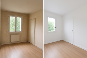 Photo de galerie - Rénovation du plafond, mur, boiserie en blanc velours