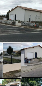 Photo de galerie - Implantation, coulage, fondation et montage mur, clôture avec pose du grillage, rigide et enduit, façade, blanc cassé talocher