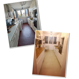 Photo de galerie - Rénovation cuisine, démontage et évacuation, pose d'un sol, peintures,  montage d'une cuisine 