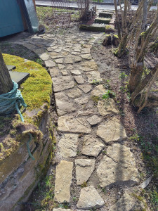 Photo de galerie - Aménagement d'une allée avec des pierres de récupération que le client avait chez lui.