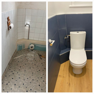 Photo de galerie - Réalisation : enduire mur et plafonds avec peinture , refaire carrelage et sol parquet ,installation WC 