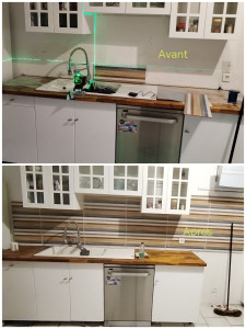 Photo de galerie - « Rénovation et modernisation d’une cuisine – Avant / Après : crédence, plan de travail, ajustements et finitions réalisés sur mesure. »