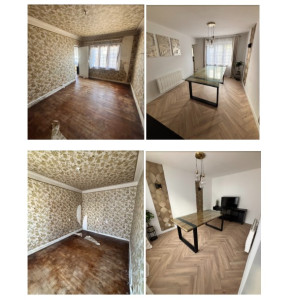 Photo de galerie - Rénovation entière d'une pièce: isolation, placo, bande, pose d'un parquet bâton rompu, peinture