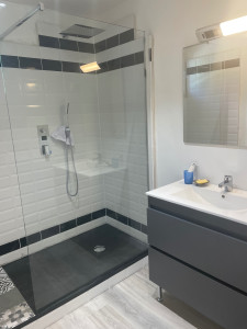 Photo de galerie - Rénovation complète d’une salle de douche avec avec pose de parquet PVC