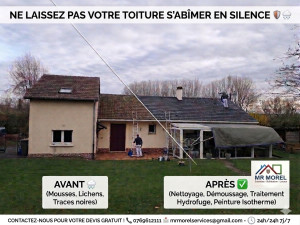 Photo de galerie - Nettoyage et rénovation de toiture, pose d’hydrofuge coloré 