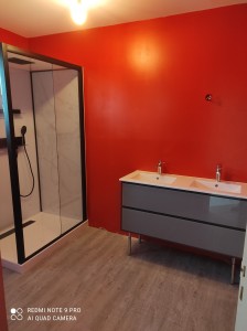 Photo de galerie - Réfection d'une salle de bain, cloison, peinture, caline de douche, meuble vasque...
