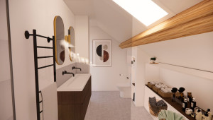 Photo de galerie - Proposition 3D d’une salle de bain familiale pour les clients qui avait du mal à se projeter dans leur nouvelles décorations. 
