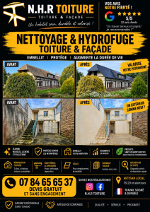 Photo de galerie - Entretien toiture façade, nettoyage hydrofuge traitement, couverture, gouttiere. velux, remaniement, recherche de fuite, garantit 10 ans 