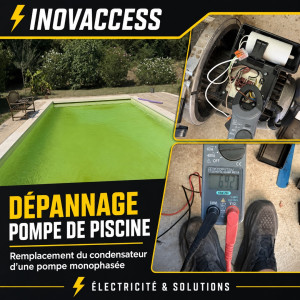 Photo de galerie - Dépannage électrique d’une pompe de piscine monophasée : remplacement du condensateur défectueux et remise en service de la pompe. ?⚡  Besoin d’un dépannage électrique ? N’hésitez pas à me contacter sur AlloVoisins.  Anis – Inovaccess