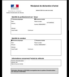 Photo de galerie - DECLARATION DACHAT / DÉCLARATION DE CESSION POUR LES PROFESSIONNELLE DE L'AUTOMOBILE SERVICE DIRECT EN 20 MINUTES JE VOUS ENVOIE VOTRE RÉCÉPISSÉ DE DÉCLARATION D'ACHAT OU DE CESSION 