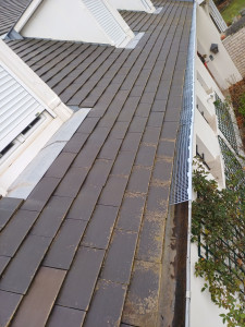 Photo de galerie - Nettoyage de gouttières pose de grille anti feuille