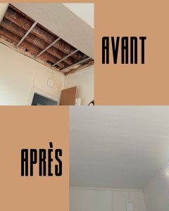 Photo de galerie - Rénovation d’un plafond suite à une infiltration , pose de placo plus rénovation en enduit et remise en peinture 
