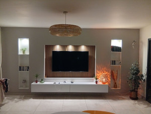 Photo de galerie - Réalisation niche placoavec peinture et  électricité et Spot encastré 