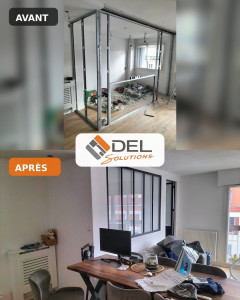 Photo de galerie - Création complète d’une cloison avec verrière intérieure sur mesure.

Une séparation moderne qui délimite les espaces tout en conservant la luminosité. ✅