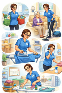 Photo de galerie - Aide au ménage 
Aide à la toilette 
Courses 
Repassage 
Accompagnement aux rendez vous 

