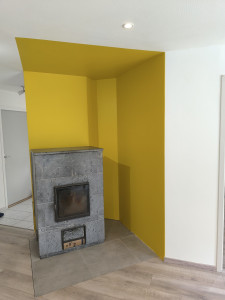 Photo de galerie - Mise en peinture d'un coin de mur (couleur choisie par mes clients)