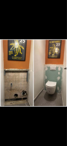 Photo de galerie - Pose d’un toilette suspendu geberit avec son coffrage. Peut être peint ou carreler selon vos goûts!