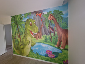 Photo de galerie - Tapisserie chambre enfant plus peinture couleur et blanc 