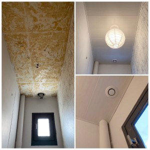 Photo de galerie - Mise à niveau du plafond et pose de lames PVC sur lattes.