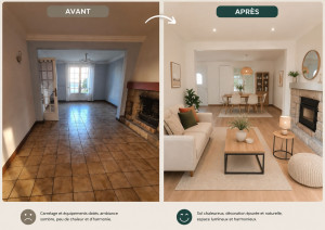 Photo de galerie - Salon au style ancien transformé en un intérieur chaleureux et épuré.