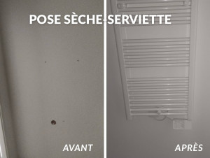 Photo de galerie - Réalisation d’une pose de sèche-serviette.