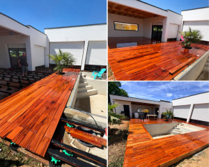 Photo de galerie - Pose d’une terasse bois exotique sur plot de 90m2 