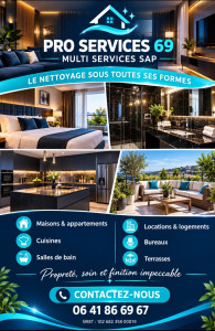 Photo de galerie - ✨ PRO SERVICES 69 – MULTI SERVICES SAP 
? Nettoyage de maisons, appartements, bureaux, cuisines, salles de bain et terrasses.
Travail soigné et prestations adaptées à vos besoins. Contact : 06 41 86 69 67
PRO SERVICES 69 : la propreté notre priorités 