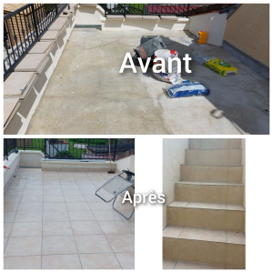 Photo de galerie - Pose de carrelage sur une terrasse 