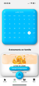 Photo de galerie - Mise en place d’un agenda et communication avec ma base de donnée via mon backend pour récupérer les bons éléments. le style est façon claymorphisme. n’existant pas en react native j’ai créé par moi-même mes composants