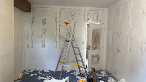 Photo de galerie - Detapissage murs de corps de ferme (5pieces) + nettoyage + enduit de lissage + mise en peinture 