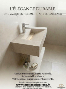 Photo de galerie - L'élégance sur mesure : Lavabo suspendu en grès cérame
​Sublimez votre salle de bains avec une pièce artisanale unique. Réalisé entièrement sur mesure en carrelage, ce lavabo suspendu allie le design contemporain, l'ingénierie moderne et la précision du 