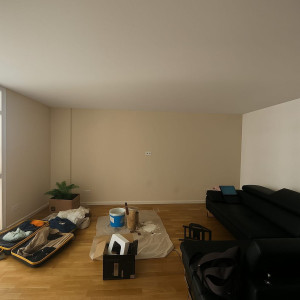 Photo de galerie - Application de couche de peinture teintées par le choix du client sur un mur dans salon
