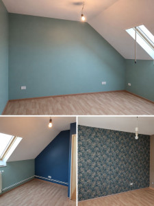 Photo de galerie - Mise en peinture des murs et pose de tapisserie 