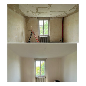 Photo de galerie - Pose de toile dans l’enduit + ratissage.
