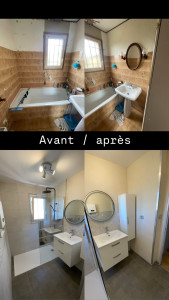 Photo de galerie - Reno complète de sdb : pose de carrelage , receveur de douche  ,équipement sanitaire etc…