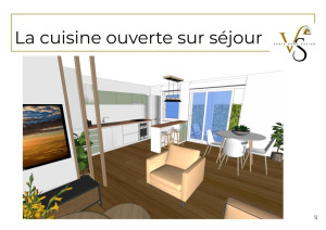 Photo de galerie - Visuel 3D d'un salon avec cuisine ouverte
