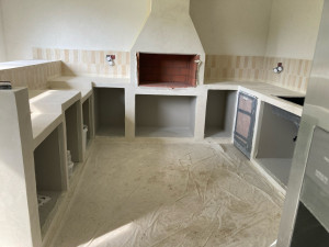Photo de galerie - Création cuisine d’été finition beton ciré