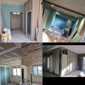 Photo de galerie - Lslation mur intèrieur-Montage plaques de plâtre