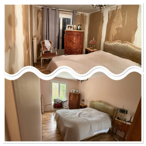 Photo de galerie - Avant/après chambre Detapissage, pose de toile et peinture 