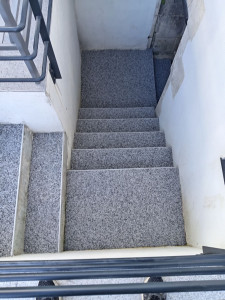Photo de galerie - Rénovation d'un escalier en moquette de pierre.
