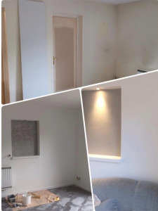 Photo de galerie - Condamnation d’une porte avec petite niche éclairé par un spot, réalisation 100 %