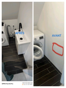 Photo de galerie - Pose d'un lave main 