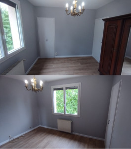 Photo de galerie - Rénovation murs et sols 
(toile de verre avec peinture et parquet stratifié)