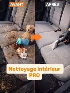 Photo de galerie - Nettoyage intérieur automobile professionnel. Nettoyage des sièges, tapis, moquettes et plastiques. Intervention à domicile avec matériel professionnel. Résultat visible avant / après.