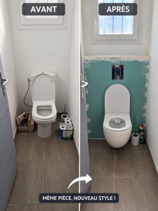 Photo de galerie - Remplacement WC par WC suspendu 

( Le client souhaitait réaliser lui-même les travaux de peinture )