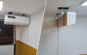 Photo de galerie - Installation complète d’une climatisation suspendue dans un snack. Pose adaptée aux contraintes du plafond pour assurer une diffusion d’air efficace dans la zone de service.